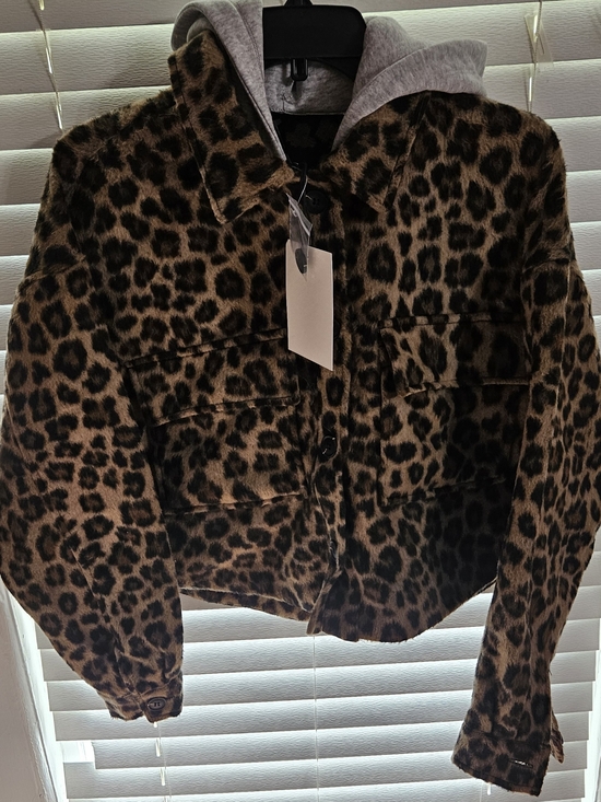Love Tree Jackets & Blazers - Love Tree Mixed Media Faux Fur Leopard Print Hooded Button Front Coat BNWT Large